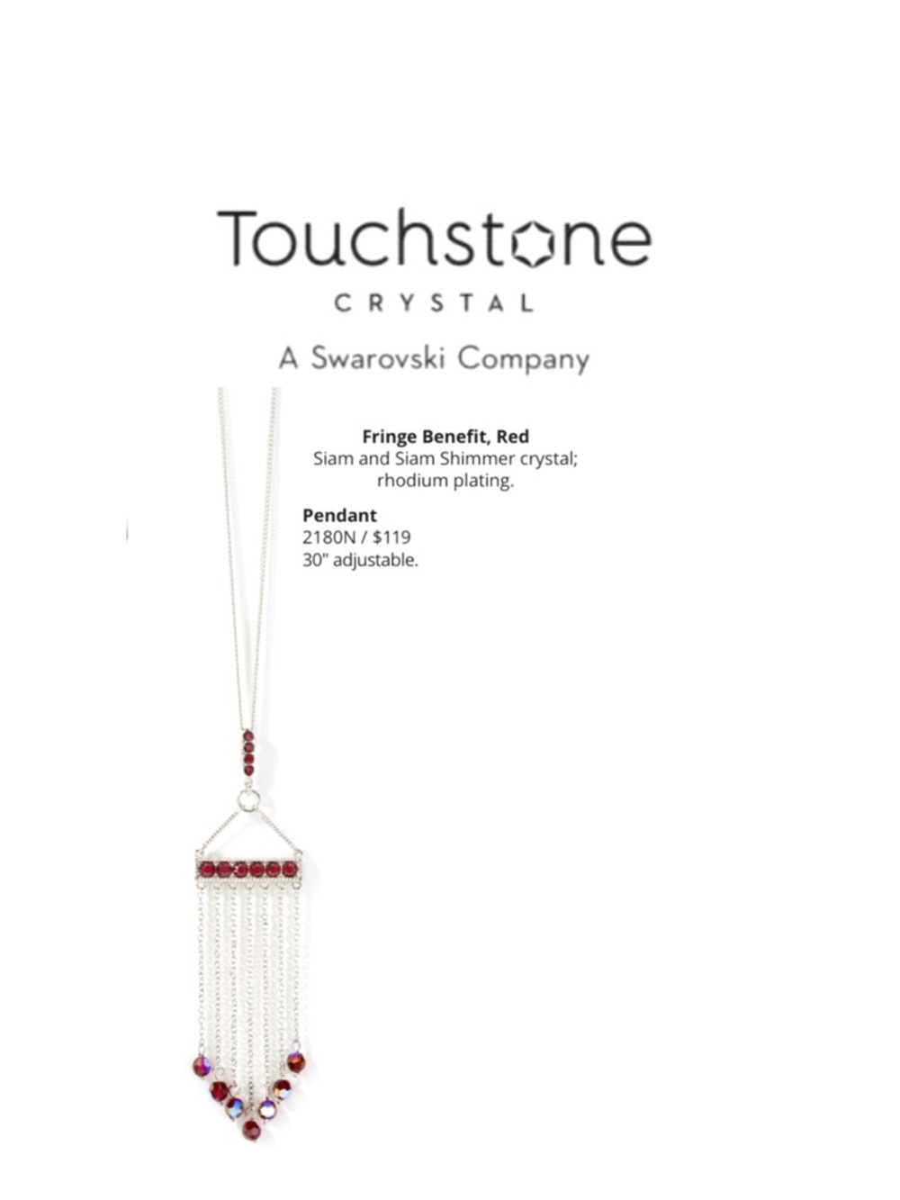 Touchstone Crystal $119 RT Value Red Siam Fringe Benefits Pendant Necklace
